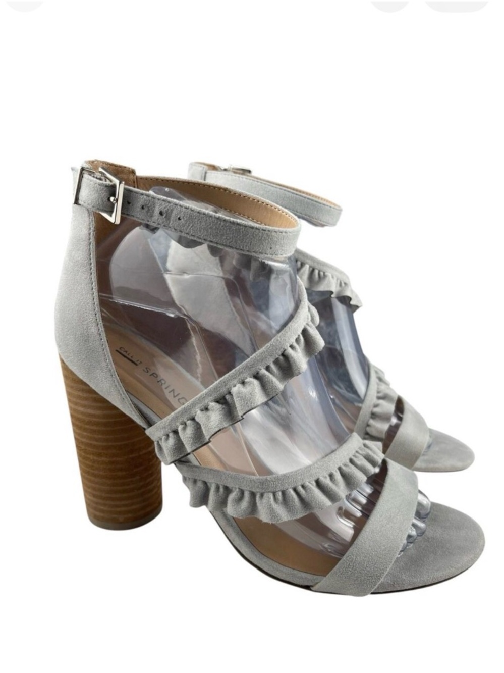 Call It Spring Women's Sandals Size 8 Gray Faux Suede Block Heel Ankle Strap